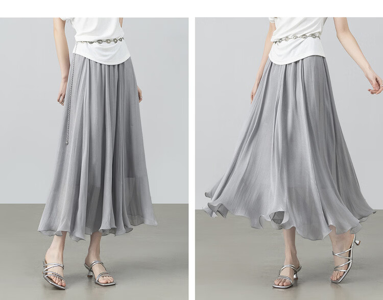 Shangdu Bila Elegant Radiant Half Skirt for Women Summer Soft Style Slimming A-Line Skirt Lightweight Draped Elastic Waist Flared Skirt 20