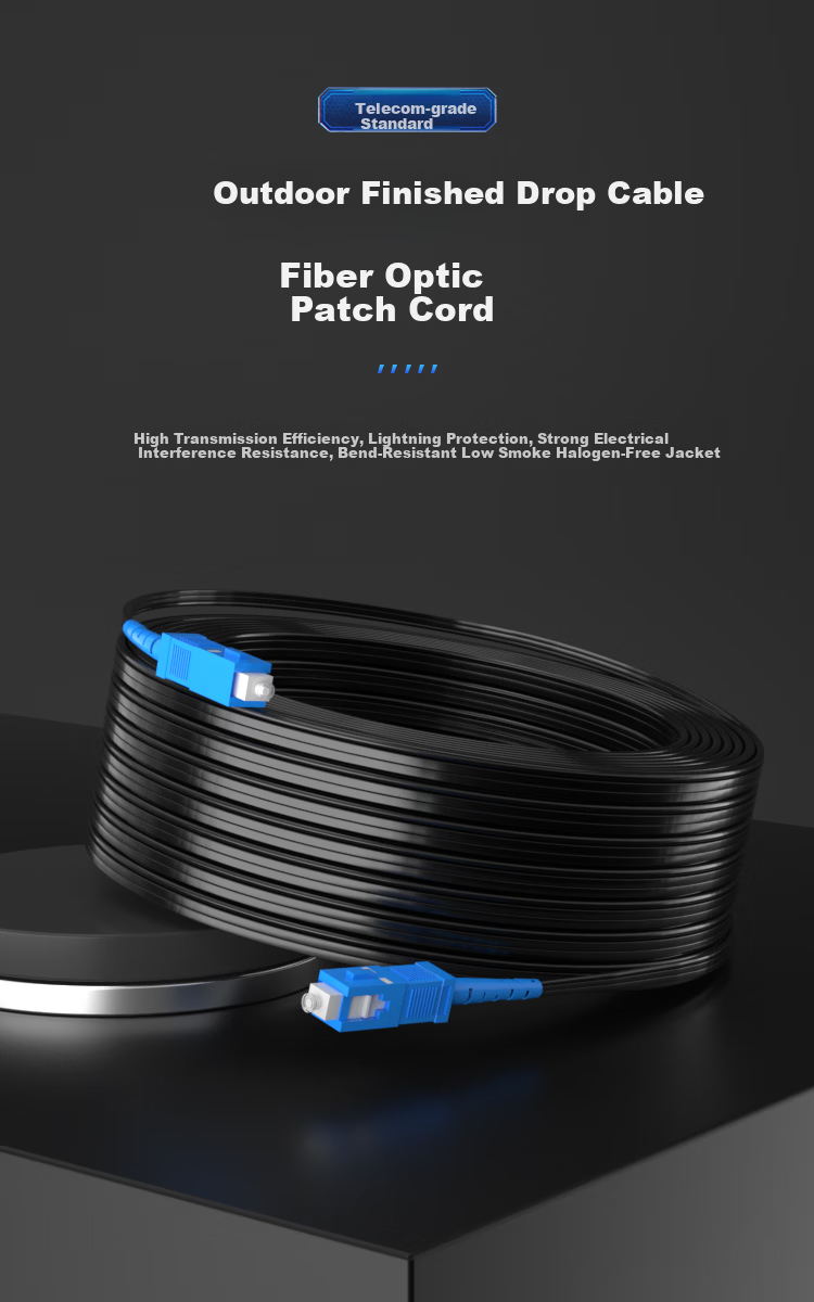 Bosende Fiber Optic Cable 150m Single Mode Single Core 1 Core 3 Steel Wire Outdoor Self-Supporting SC Connector BSD-GP1-150 Black 1