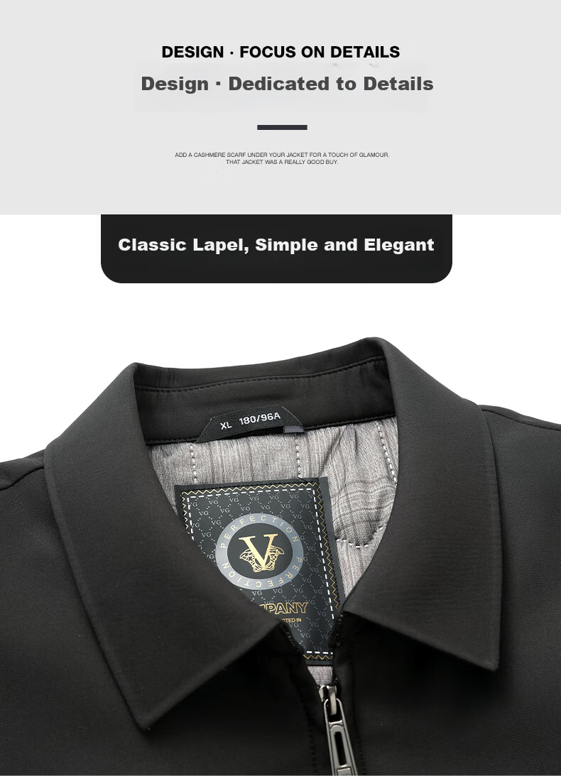 ROMON Executive Jacket Men's Spring and Autumn Casual Lapel Coat Middle-aged and Elderly Dad Style 2539 Black 4XL 19