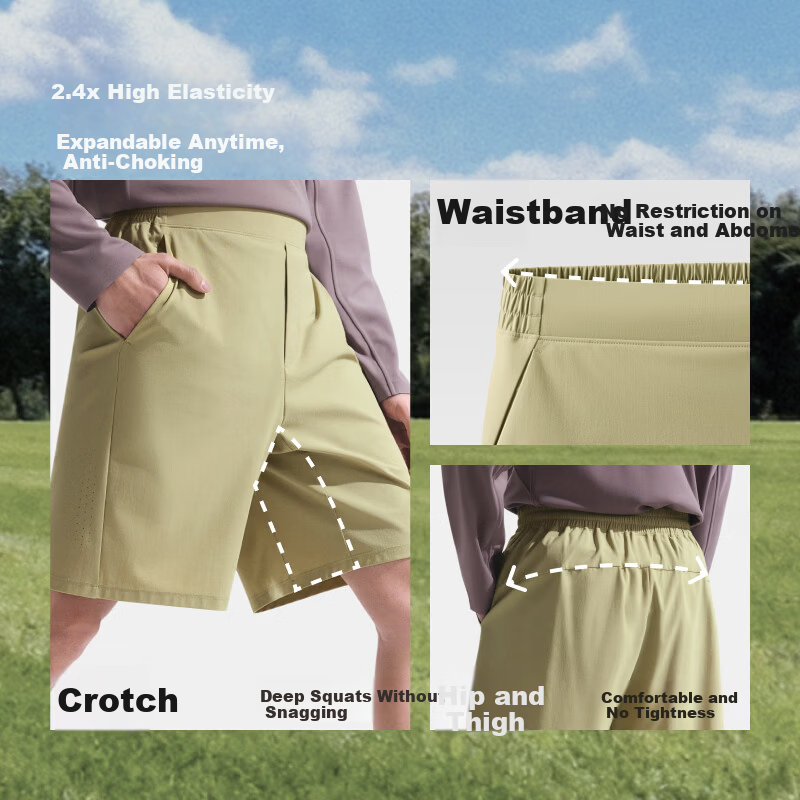 Beneunder Men's Stretch Cooling Breathable Outdoor Casual Sports Loose Fit Five-Point Shorts AL022 Wood Tea Green S