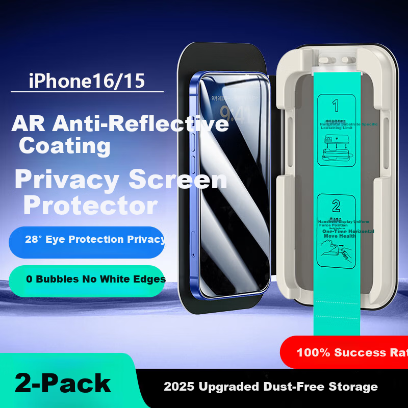 ESR Privacy Tempered Glass Screen Protector for iPhone 16/15 - Anti-Spy, Anti-Fingerprint, Drop-Resistant Privacy Protection Film with Dust-Free Installation Kit