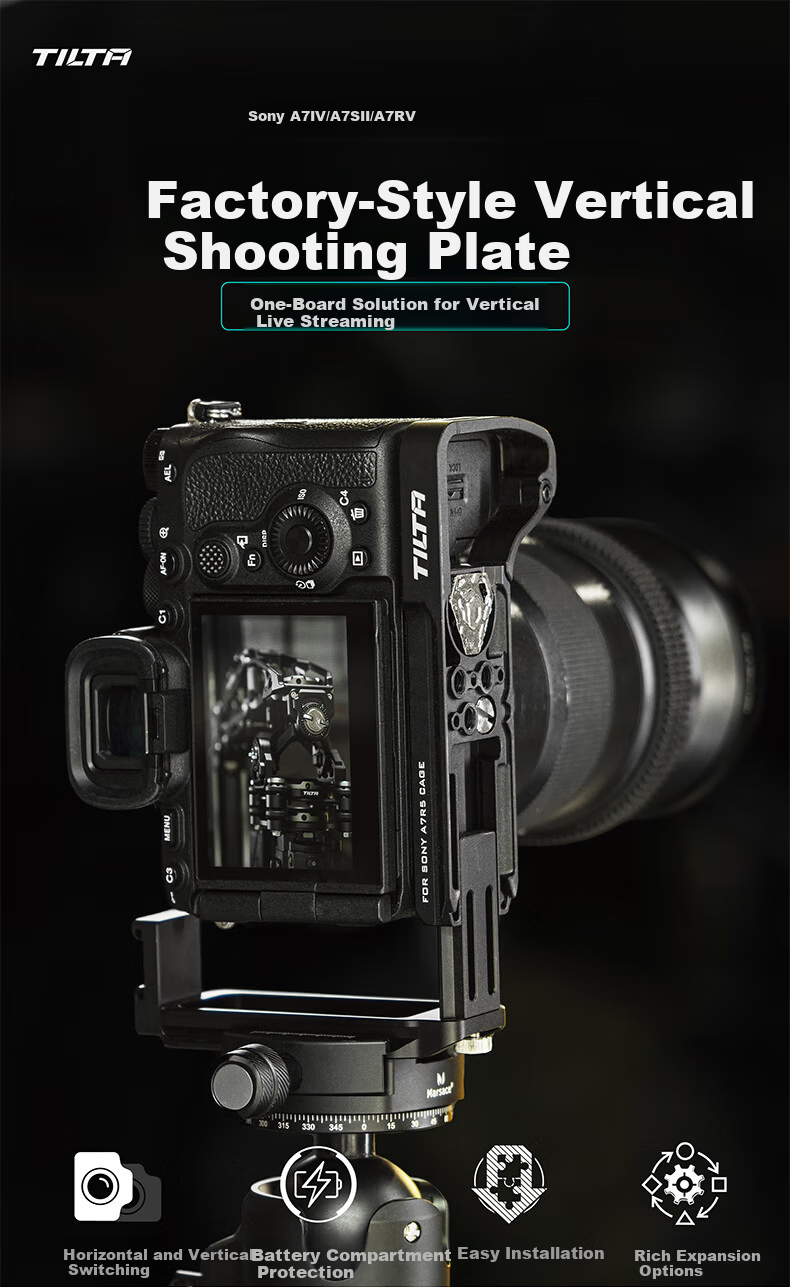 TILTA Iron Head L-Shaped Vertical Quick Release Plate for Sony A7R5/A7M4/A7S3 Camera Stabilizer Live Streaming Accessory L-Shaped Vertical Plate - Titanium Gray 1