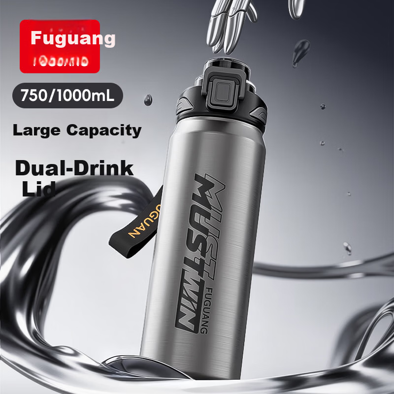 Fuguang Large Capacity Insulated Water Bottle for Men Outdoor Sports One-Button Flip Lid Cup with Retractable Straw Tea Infuser Cup