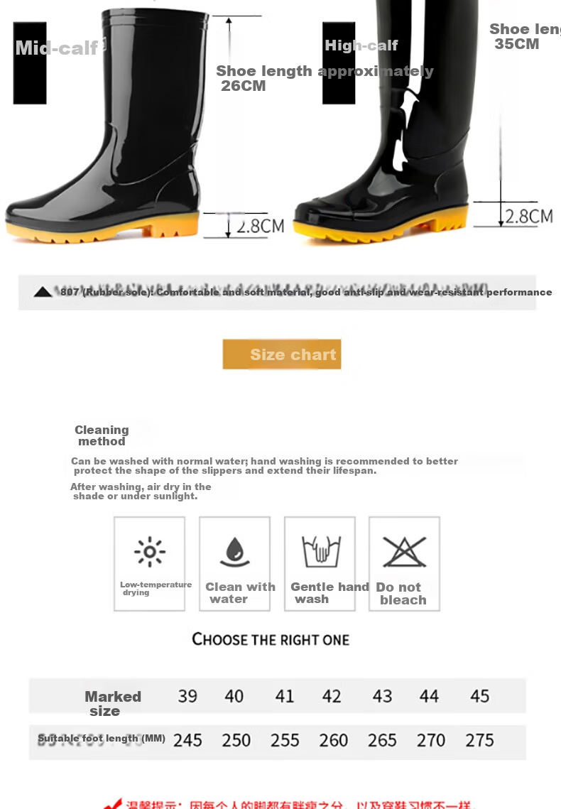 Warrior Unisex Outdoor Non-Slip Rain Shoes Fishing Car Wash Rain Boots Chef Rubber Shoes HL8075 Mid-Calf Black Size 39 1