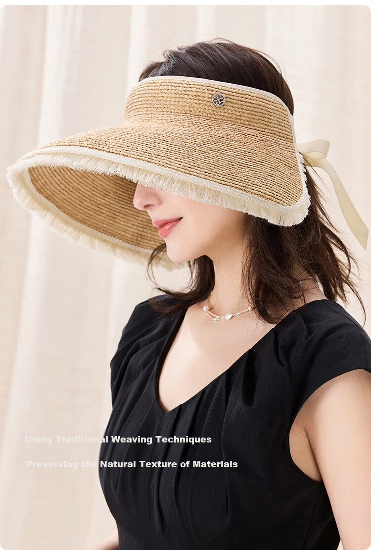 JIUMU Women's Straw Sun Hat Open-Top Summer Outdoor Face-Shielding Beach Vacation Hat 4
