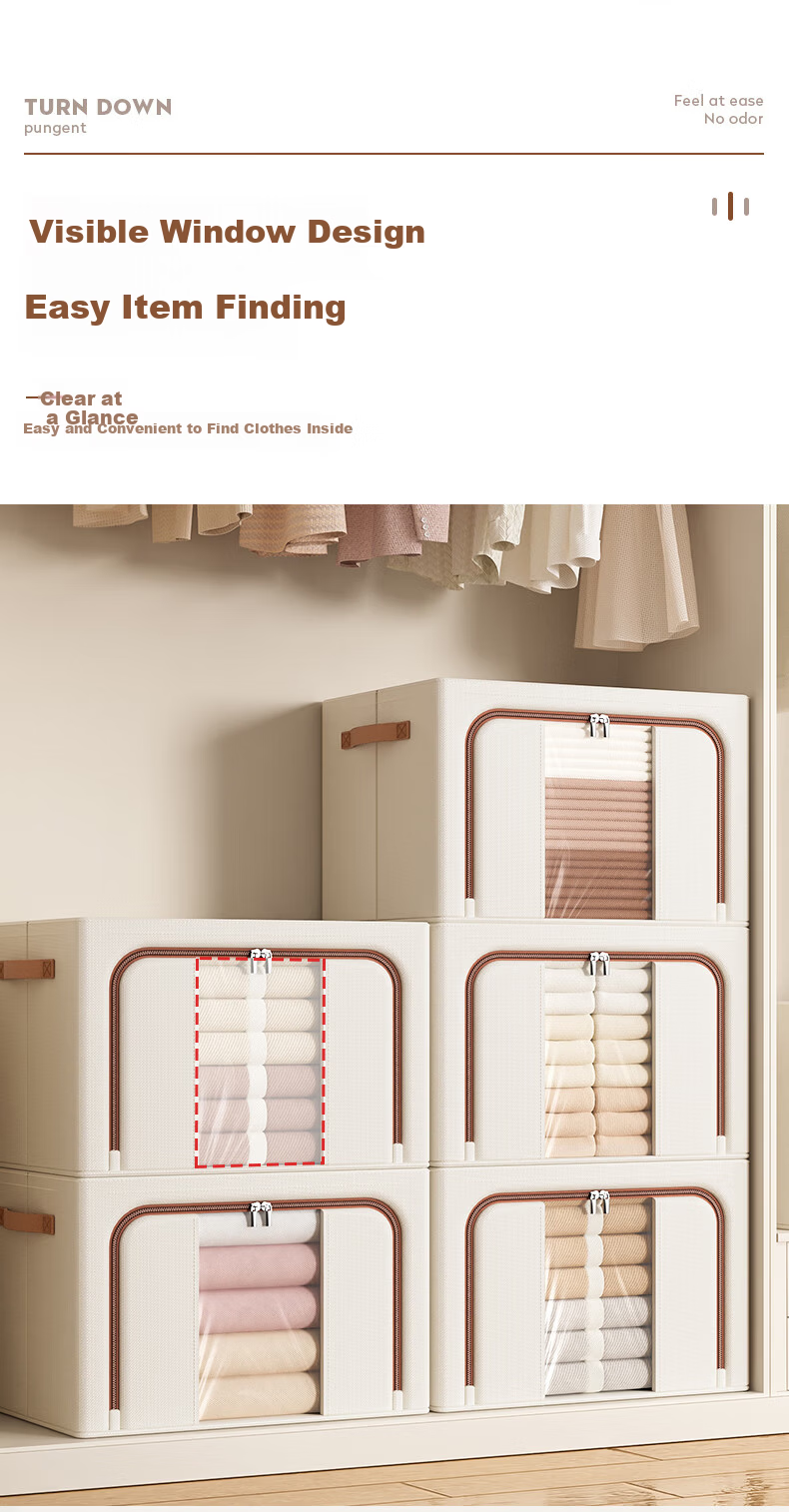 Baicaoyuan Oxford Fabric Storage Box Clothes and Quilt Organizer Wardrobe Storage Box 66L Off-White 2-Pack 8