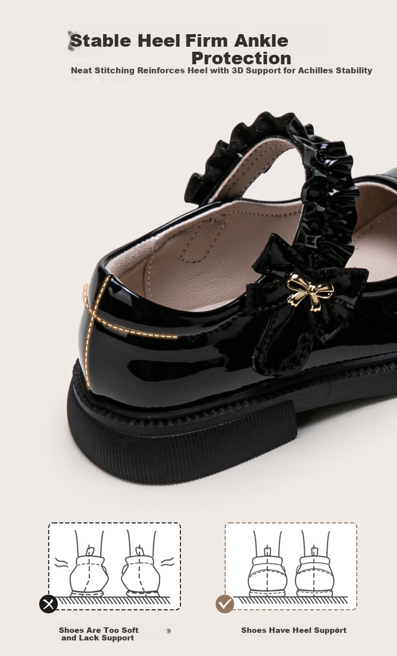 Follow Me Girls' Leather Shoes Square Toe Breathable Soft-Soled Flats Children's Fashionable School Performance Mary Jane Shoes Black Size 36 6