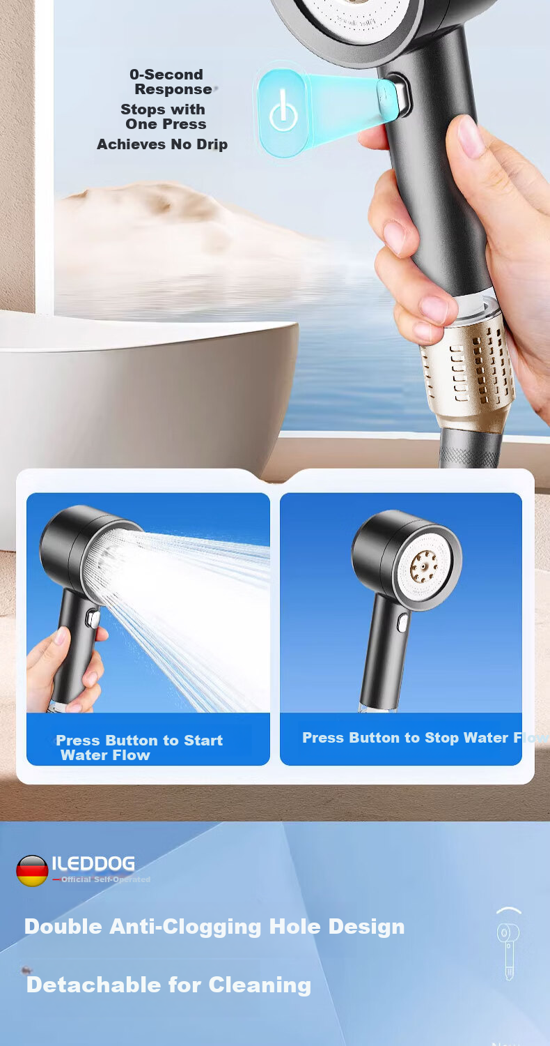 ILeddog [Germany] Dual Turbocharged Shower Head Home Bathing Filter Showerhead Set LP-79 10
