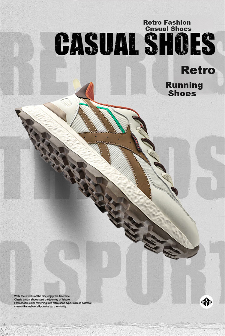 Guirenniao Men's Retro Running Shoes Casual Sneakers 2025 Thick Sole Cushioning Mesh Sports Dad Shoes Beige/Tea Brown Size 40 1