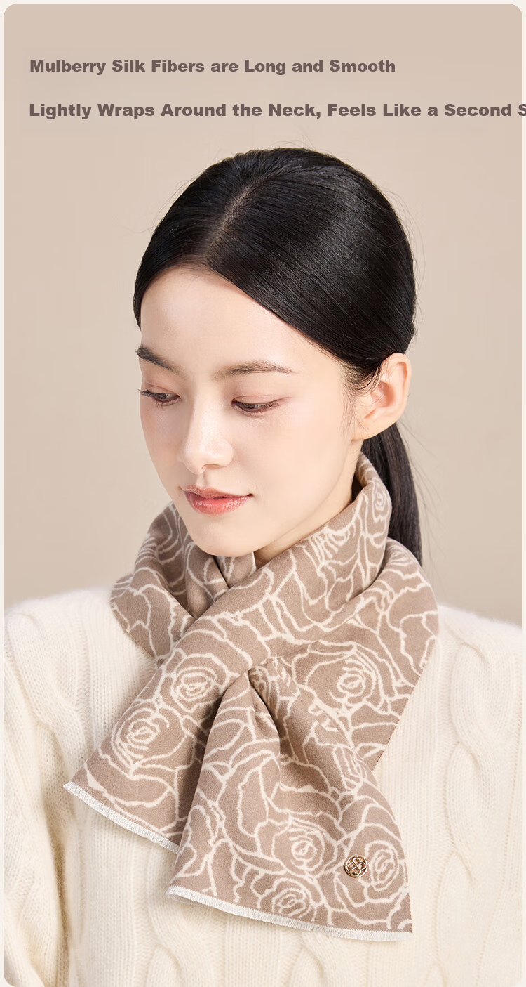 JIUMU Women's Silk Small Scarf Autumn Winter Mulberry Silk Warm Neck Scarf Short Scarf Gift for Women and Moms Gift Box Set 7