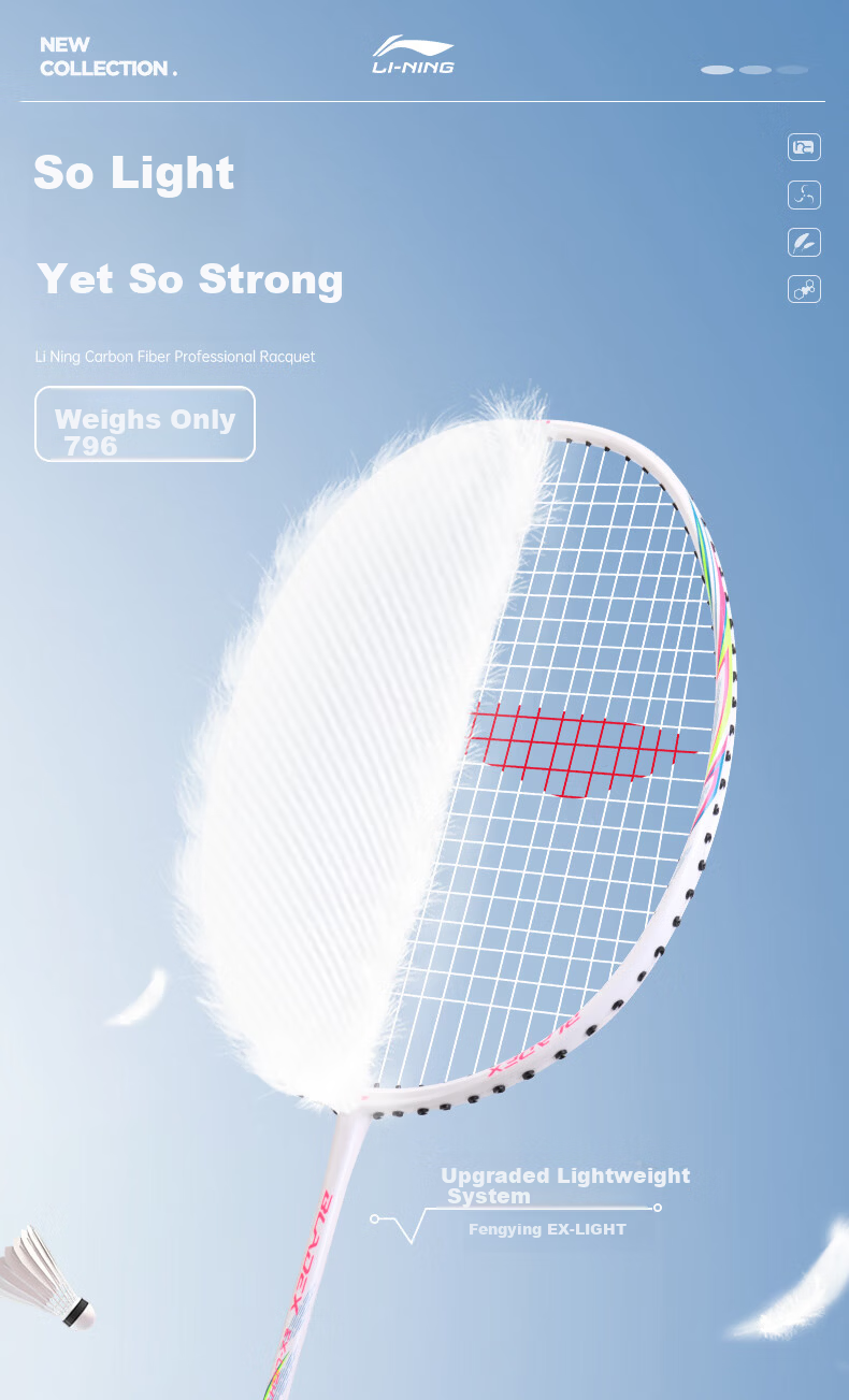 Li-Ning Badminton Racket, Thunder Small Steel Cannon, Full Carbon Fiber, Offensive Type, Ultra-Light High Tension Single Racket, White, 4U, Pre-Strung 1