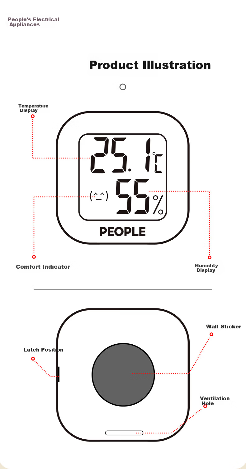 People Home Indoor Thermometer with Smiley Face Baby Room Electronic Digital Temperature and Humidity Meter Black RE-W1003 7