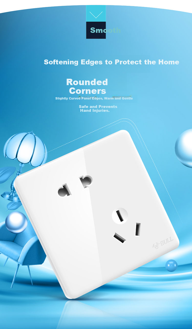 BULL Switch Socket G28 Series, 10A Slanted Five-Hole Socket, 86-Type Socket Panel, G28Z223AS, Pearl White 4