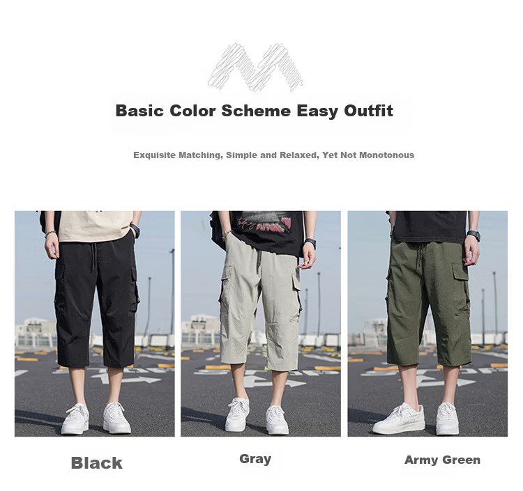 MARK FAIRWHALE Men's Summer Lightweight Cargo Cool Straight Casual Shorts Loose Fit Seven-Point Pants Gray M 4