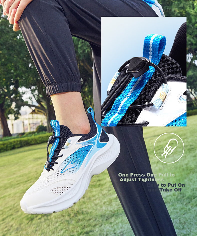 ERKE Kids Sports Shoes Boys and Girls Children's Lightweight Running Shoes with Drawstring Microcrystalline White/Sea Wave Blue/True Black Size 39 10