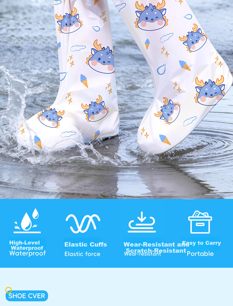 Qihaiqiu Kids Disposable Rain Shoe Covers Thickened Long Waterproof Non-slip Wear-resistant Rabbit Design - 6 Pieces Pack 2