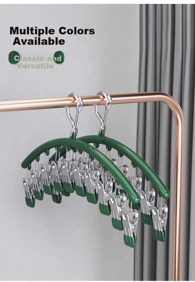 MUYA Stainless Steel Sock Drying Rack with Multiple Clips, Home Use Seamless Underwear And Panty Hanger, Balcony Windproof Gadget 9