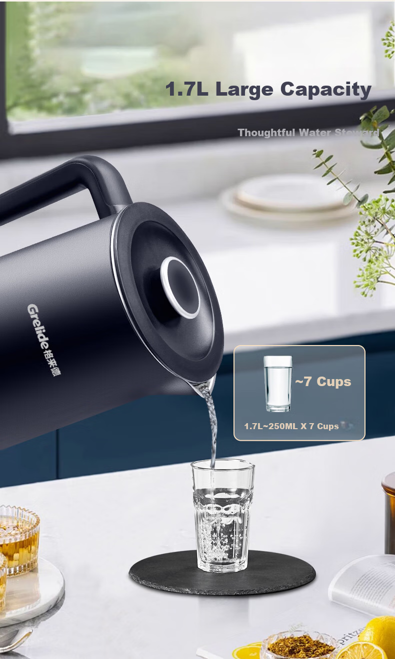 Grelide 316L Stainless Steel Electric Kettle, Insulated Temperature Control Electric Water Boiler, Large Capacity Multi-Temperature Heating Kettle D2217E Jazz Blue 10