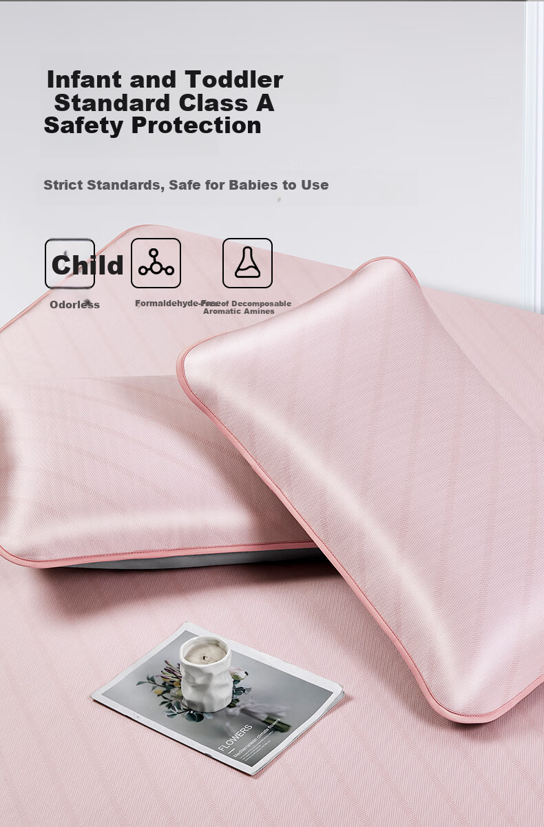 Luolai Home Textiles Class A Machine Washable Ice Silk Mat Antibacterial Mite-Resistant Cooling Mat with Tie Straps 180*200 Blue 4