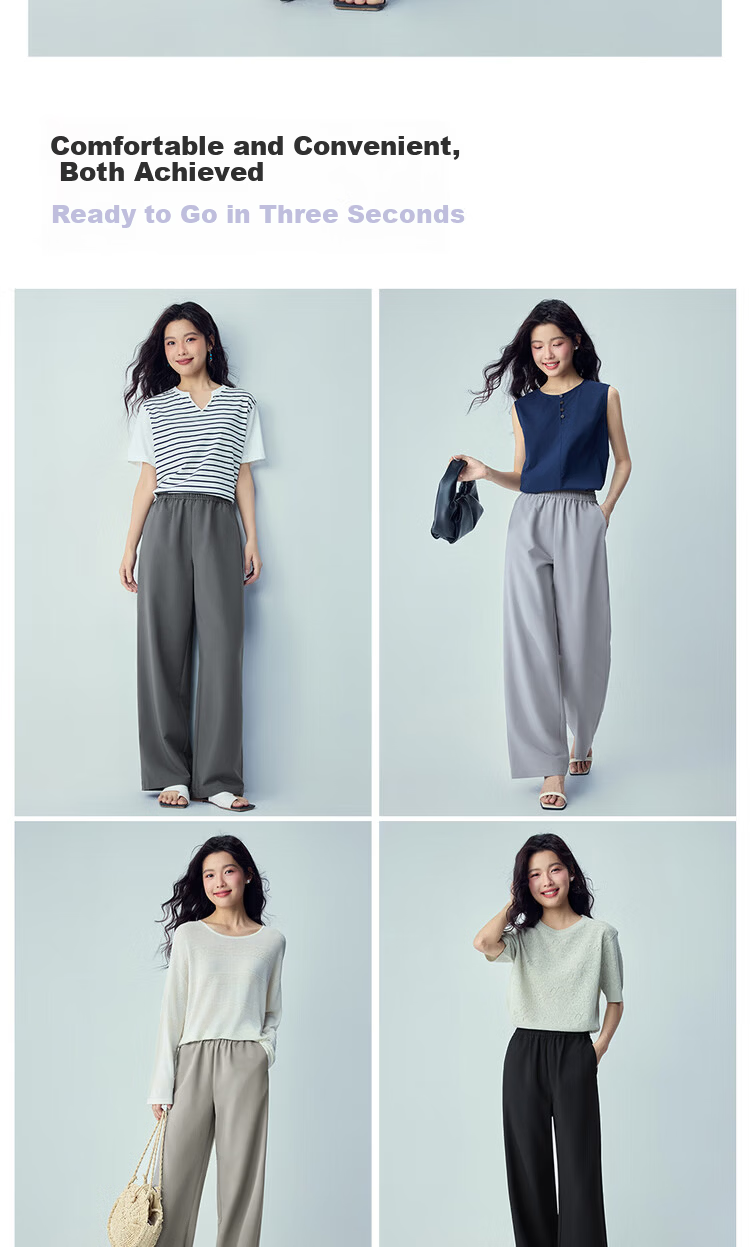 Giordano Women's Pants 2026 Summer New Slightly Stretchy Draped Sticky Rice Pants Elastic Waist Straight Casual Trousers 05416322 8