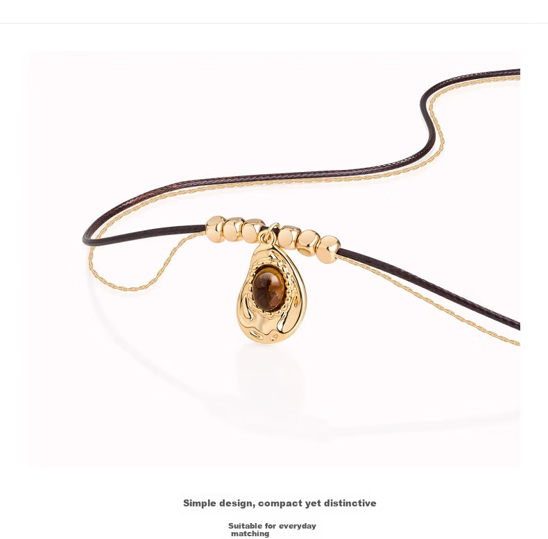 AJIDOU Necklace Maillard Style Fashion Shiny Double Chain Tiger Eye Stone Long Pendant Sweater Chain Gift for Girlfriend Goddess Day 2