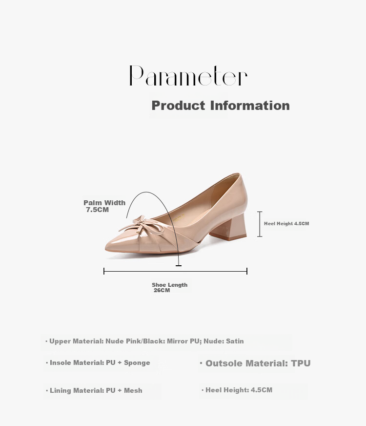 ZHR Women's Shoes 2026 New Thick High Heel Single Shoes French Style Butterfly Shallow Leather Comfortable Shoes Nude Pink Size 39 6
