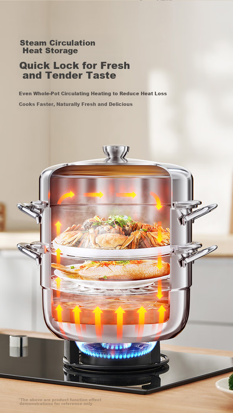 Joyoung 28cm Stainless Steel 304 Double-Layer Steamer Pot with High Dome Lid, Large Capacity, Stove Compatible for Home Steaming, Cooking, and Soup Making 11