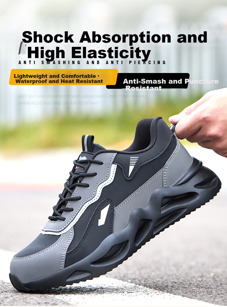 SONTAS Men's Summer Breathable Safety Shoes Steel Toe Anti-Smash Anti-Puncture Steel Plate Lightweight Work Construction Insulated Soft Sole Fleece Lined Warm Cold Resistant Size 39 3