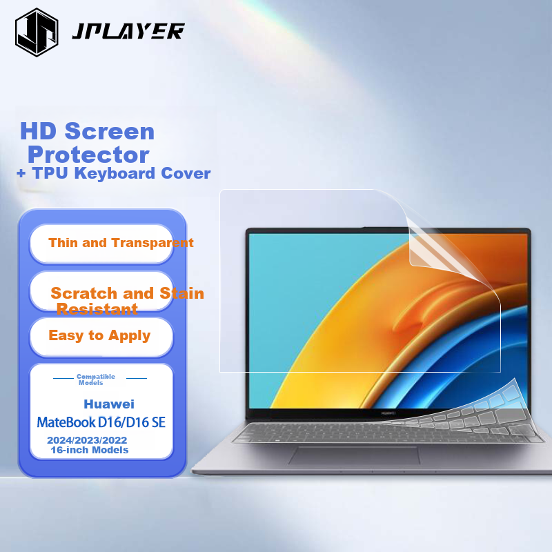 JPLAYER Keyboard Cover and HD Screen Protector Set for Huawei MateBook D16/D16 SE Laptop 16-inch 2024/23/22 Models High Transparency Scratch-Resistant Durable