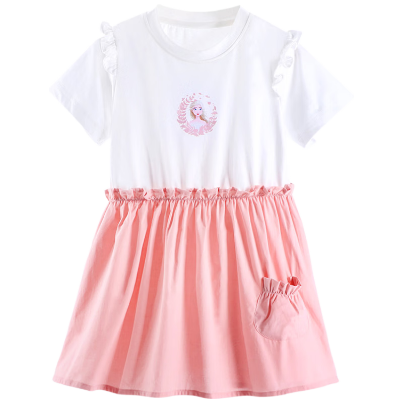 Disney Elsa Girls' Dress Children's Summer Frozen Cotton Princess Dress