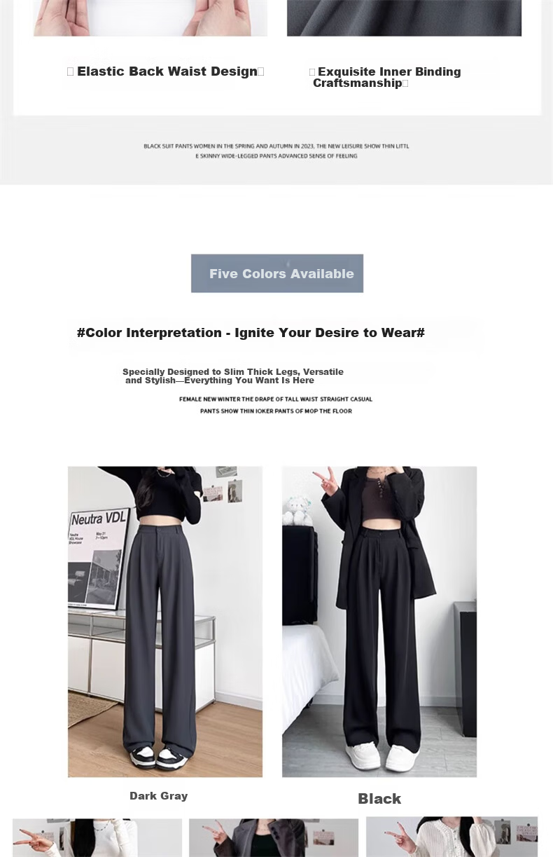 Langsha Women's Suit Pants 2026 New High-Waist Straight-Leg Slim Fit Lightweight Wide-Leg Trousers for Office Commuting 8