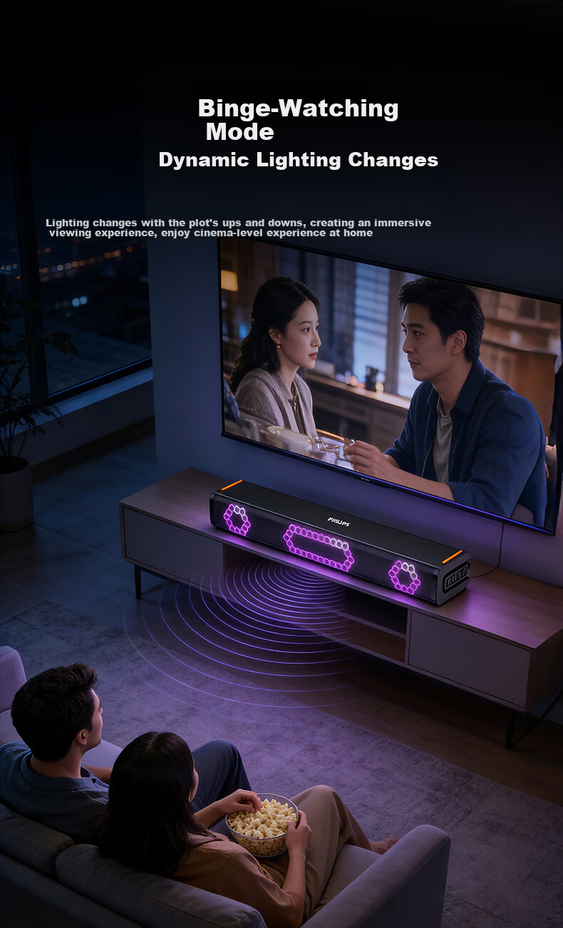 PHILIPS Soundbar RGB Mini 2.0 Channel TV Speaker Computer Gaming Wireless Bluetooth Desktop Speaker TAB3120/93 5