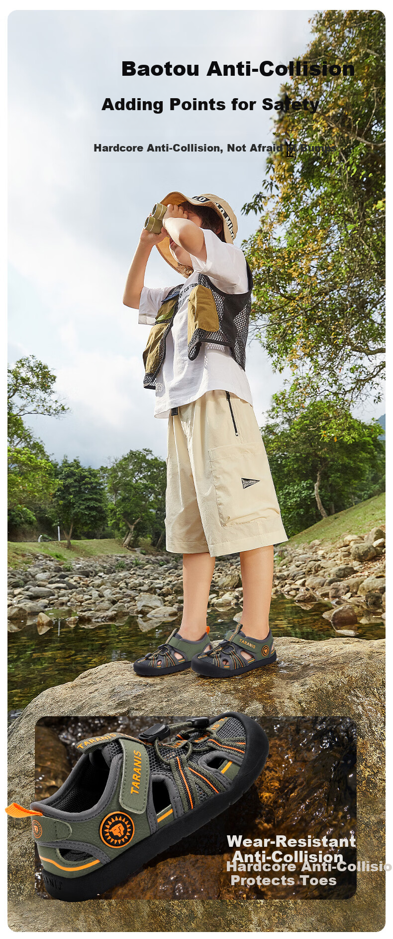 TARANIS Kids Summer Sports Barefoot Sandals Boys Breathable Water Shoes Outdoor Camping Shoes Dark Green Size 29 5