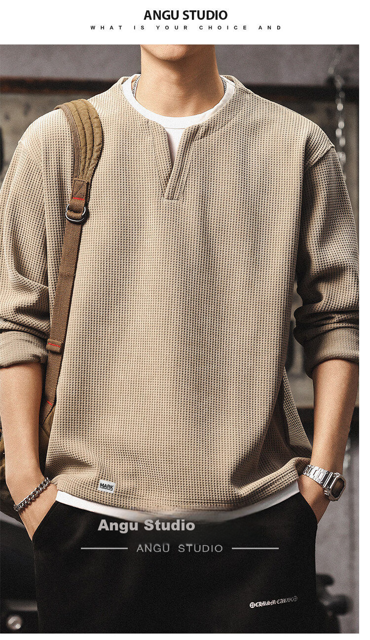Mark Fairwhale American Vintage Double-Layer Collar Sweatshirt Men's Spring Autumn New Color-Block Casual Trendy Long Sleeve Faux Two-Piece T-Shirt 11