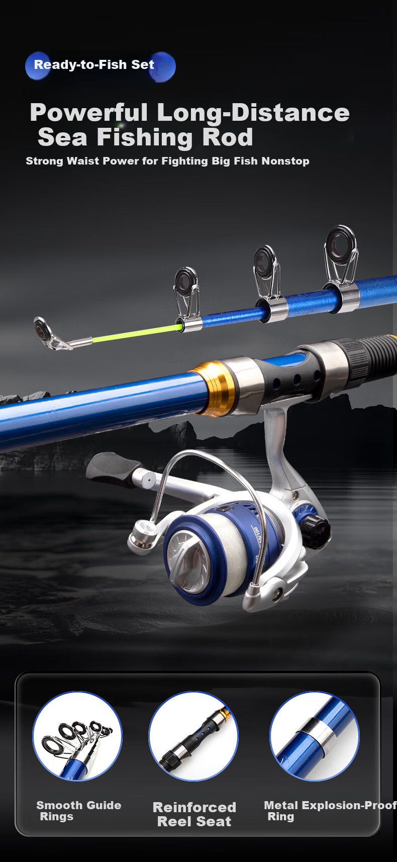 Taigek Shuanghu Fenghai Fishing Rod, Long-Distance Casting Rod, Sea Fishing Pole, Fishing Tackle, Beginner's Fishing Line Reel, Sea Rod Bag, 2.7-Meter Set, Randomly Sent 1