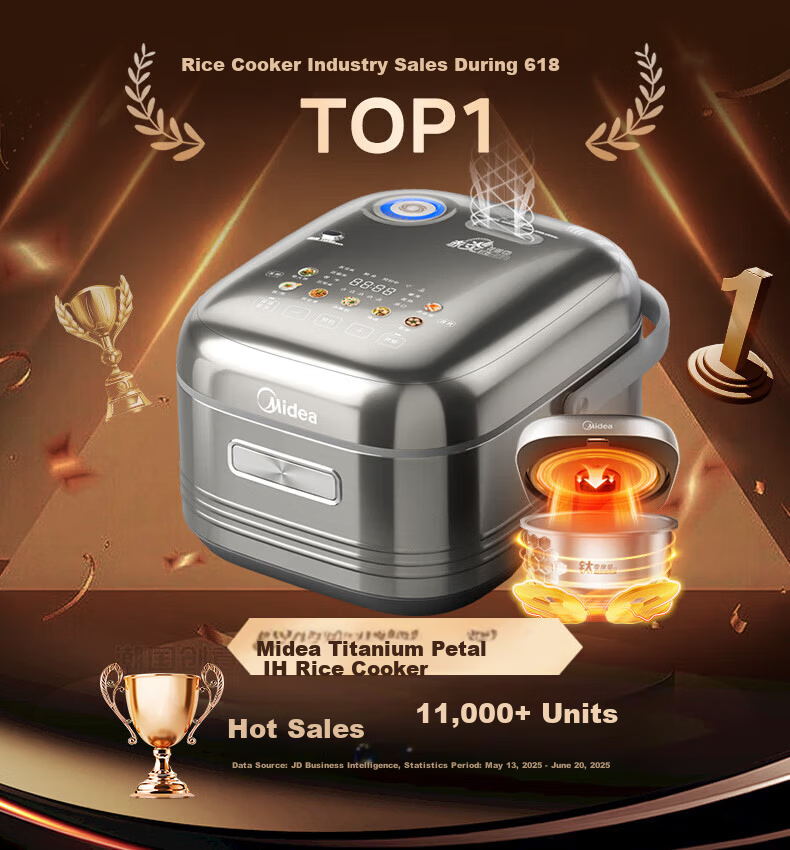 Midea Pure Titanium 0 Coating Rice Cooker for Home Use, 3-4 People, Petal-Shaped IH Heating Electric Pressure Cooker, Multifunctional Smart Rice Cooker with Reservation Function MB-G5 2