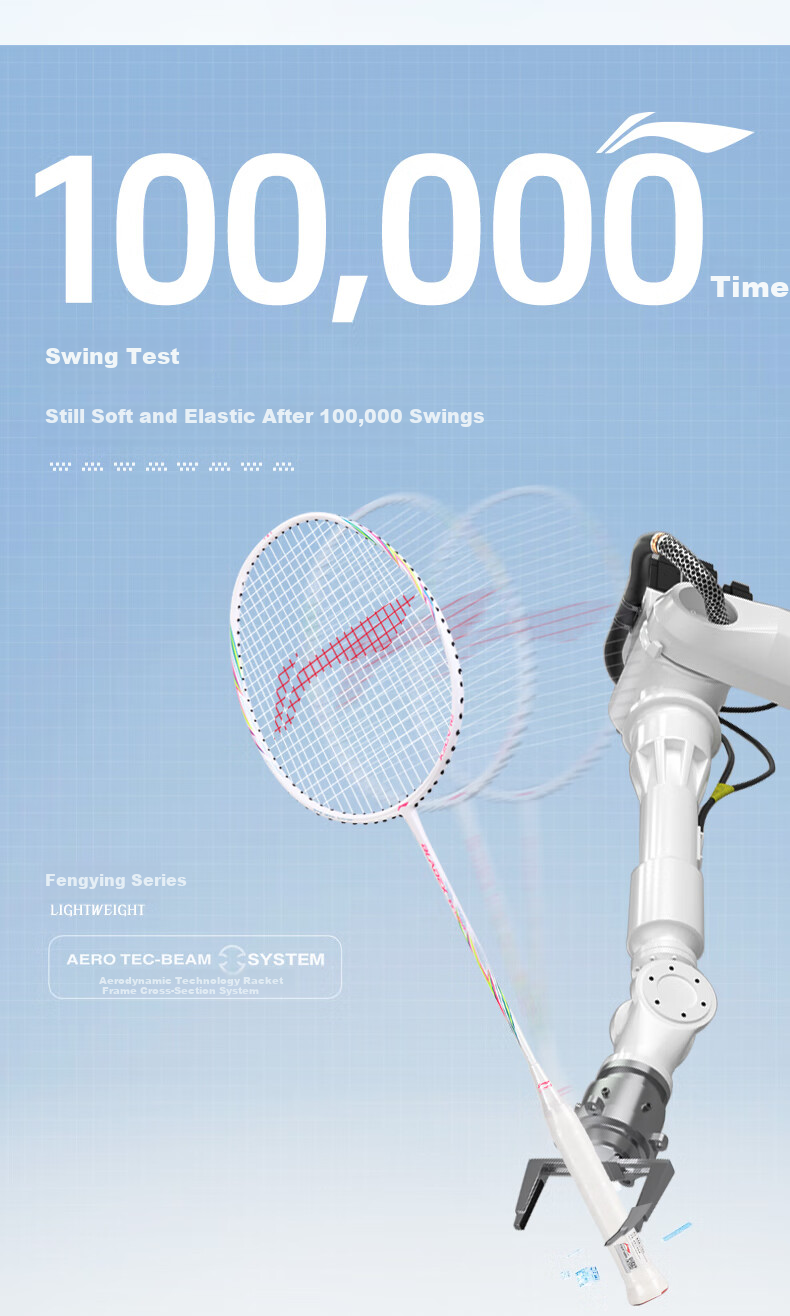 Li-Ning Badminton Racket, Thunder Small Steel Cannon, Full Carbon Fiber, Offensive Type, Ultra-Light High Tension Single Racket, White, 4U, Pre-Strung 5