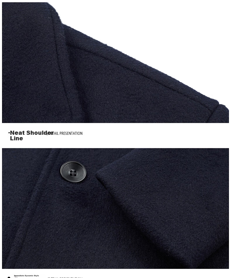 ROMON Autumn Winter Woolen Coat Business Casual Trendy Men's Trench Coat 1930 Navy Blue 2XL 14