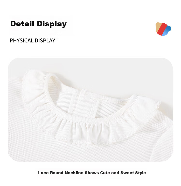 Classic Teddy Girls' Long Sleeve T-Shirt with Lace Collar, White, Size 130 19