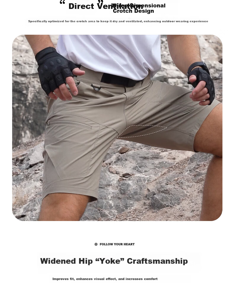 Free Soldier Peak Spring Summer Shorts Teflon Three-Defense Men's Work Shorts Breathable Sun Protection UPF50+ Light Gray 36W/10L 9