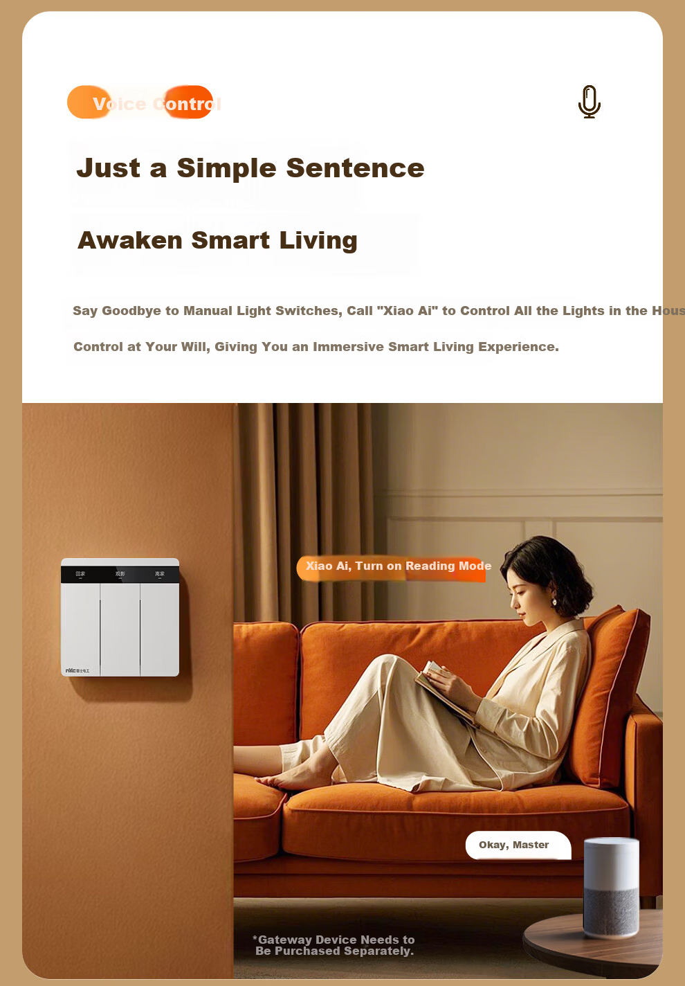 NVC Lighting Electrical Switch Socket Screen Display Smart Switch Compatible with Mijia Customizable Button Names Zero Fire Double Key White 7