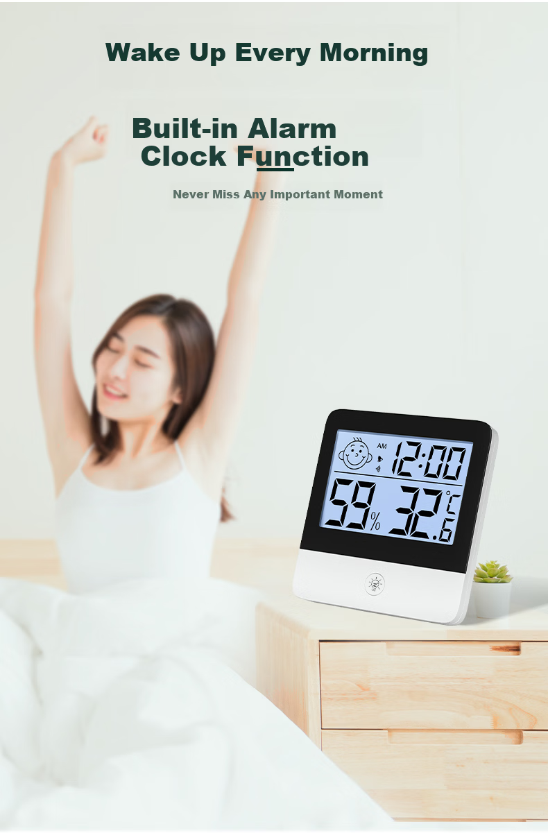 People Indoor Thermometer Electronic Temperature Meter Baby Room Wall-Mounted Greenhouse High-Precision Temperature and Humidity Meter Black Backlight 5