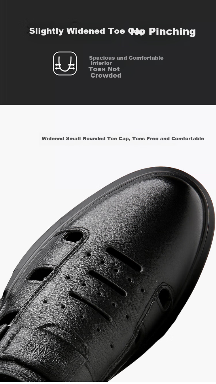 Aokang Men's Leather Hollow Out Casual Leather Shoes Dad Sandals Black 39 (245mm) 10