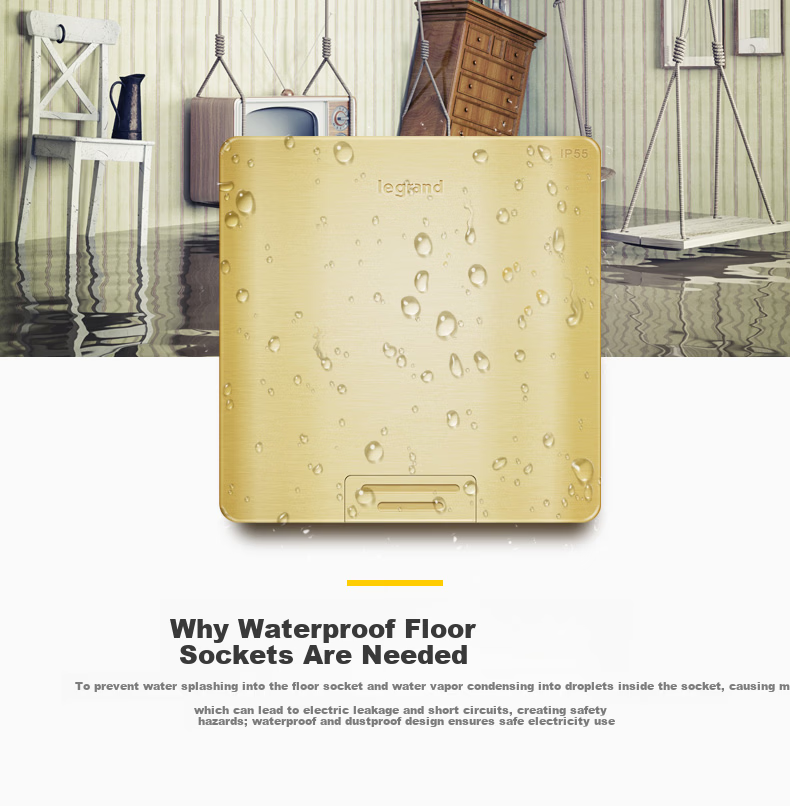 LEGRAND IP55 Waterproof Five-Hole Floor Socket Flip Cover Hidden Floor Socket Five-Hole Brass Floor Socket [Without Base Box] 4