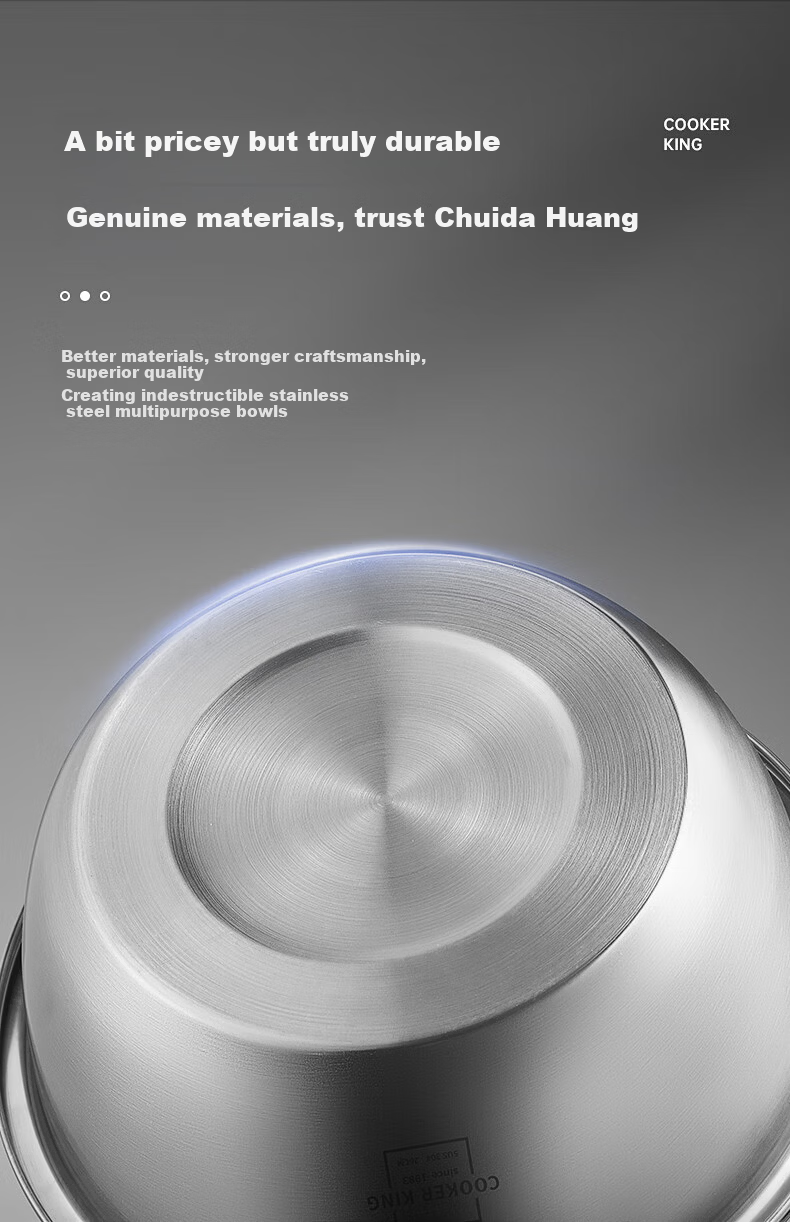 Chuida Huang Thickened 304 Stainless Steel Bowl 26cm Seasoning Bowl Vegetable Washing Bowl Salad Bowl Dough Mixing Marinating Bowl 4