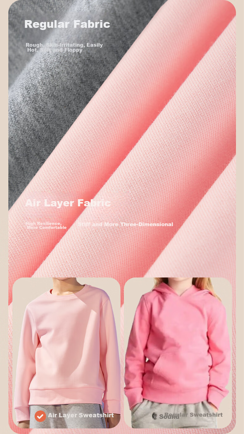 JEANSWEST Girls' Sweatshirt Spring Autumn 2025 Children's Air Layer Top Stylish Long Sleeve Loose Fit Clothes for Older Kids 6