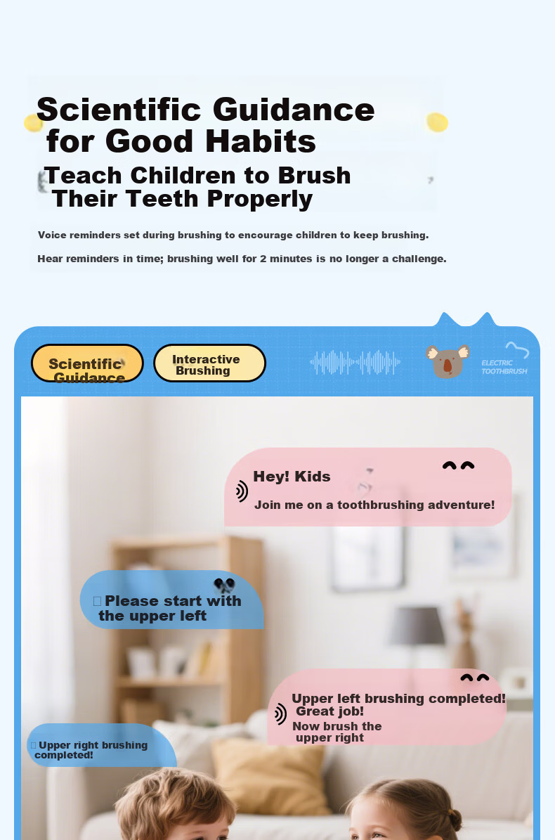ApiYoo A9pro Upgraded Kids Electric Toothbrush Smart Real-Time Voice Reminder Soft Bristles Gum Care for Children Ages 3-6-15 Boys and Girls Children's Festival Birthday Gift 9