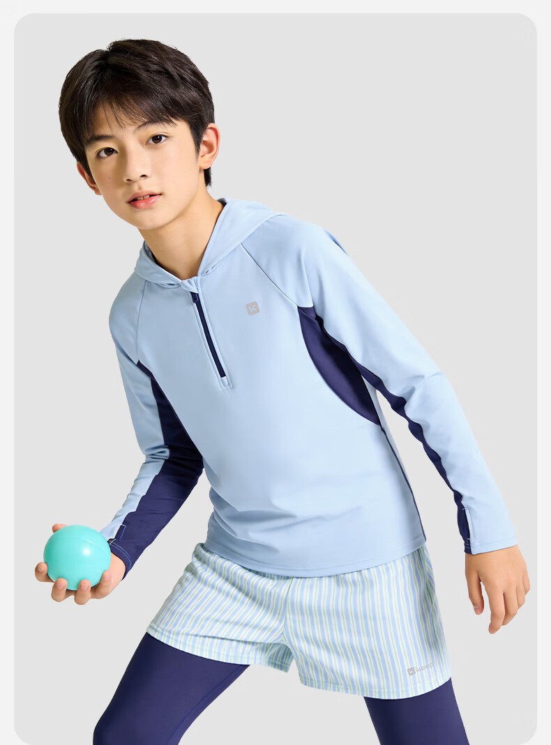 Keep Children's Swimwear, Boys' Two-Piece Long-Sleeve And Long-Pants Set, Youth Swimming Gear, Complete Set, Blue, Size 160 10