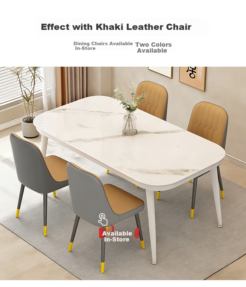 Fanshe Home Dining Table Marble Pattern Simple Small Apartment Rectangular Tempered Glass Dining Table for 4-6 People 3