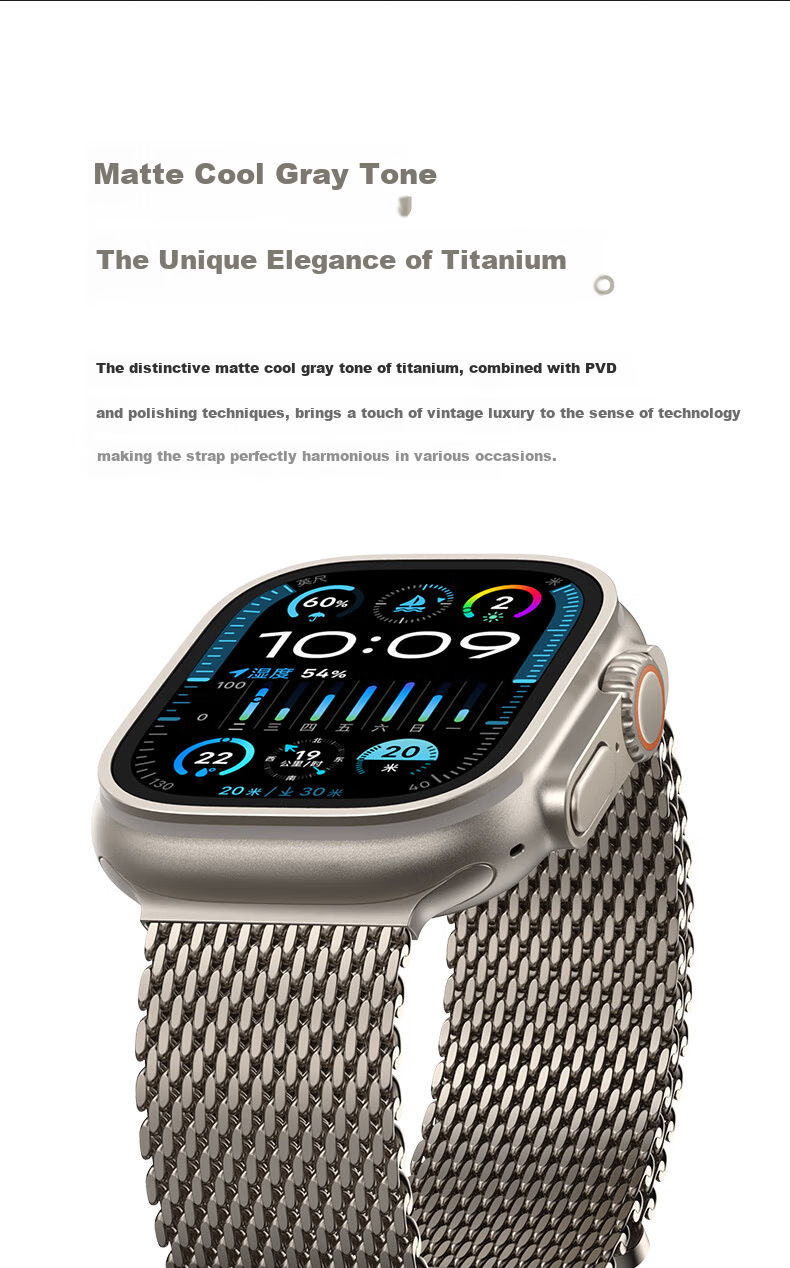 W&P 26 New Style Compatible with Apple Watch Band, for Apple Watch Ultra 4/3/2 Titanium Milanese Parachute-Style Strap, Suitable for IWatch S12/11/10/9/SE 12